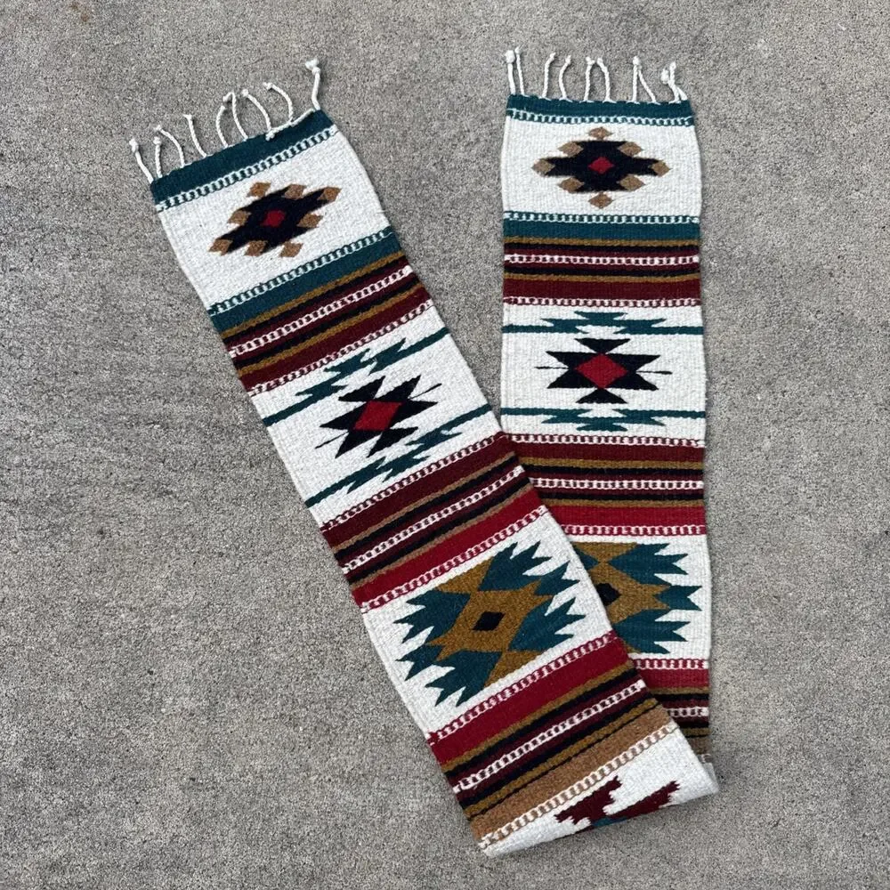 Wool Tribal Southwest Aztec Table Runner Vibrant Colors Fringe Handmade